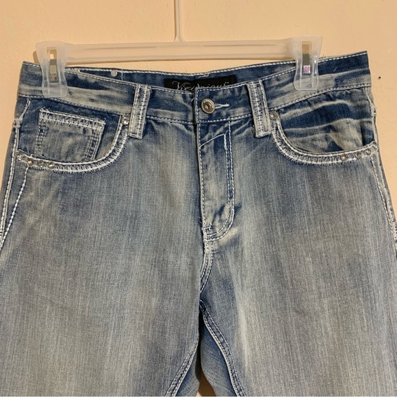 Victorious Mens Jeans 34x32 Distressed Blue Baggy Hip Hop Skater Y2K Studded - Picture 3 of 7